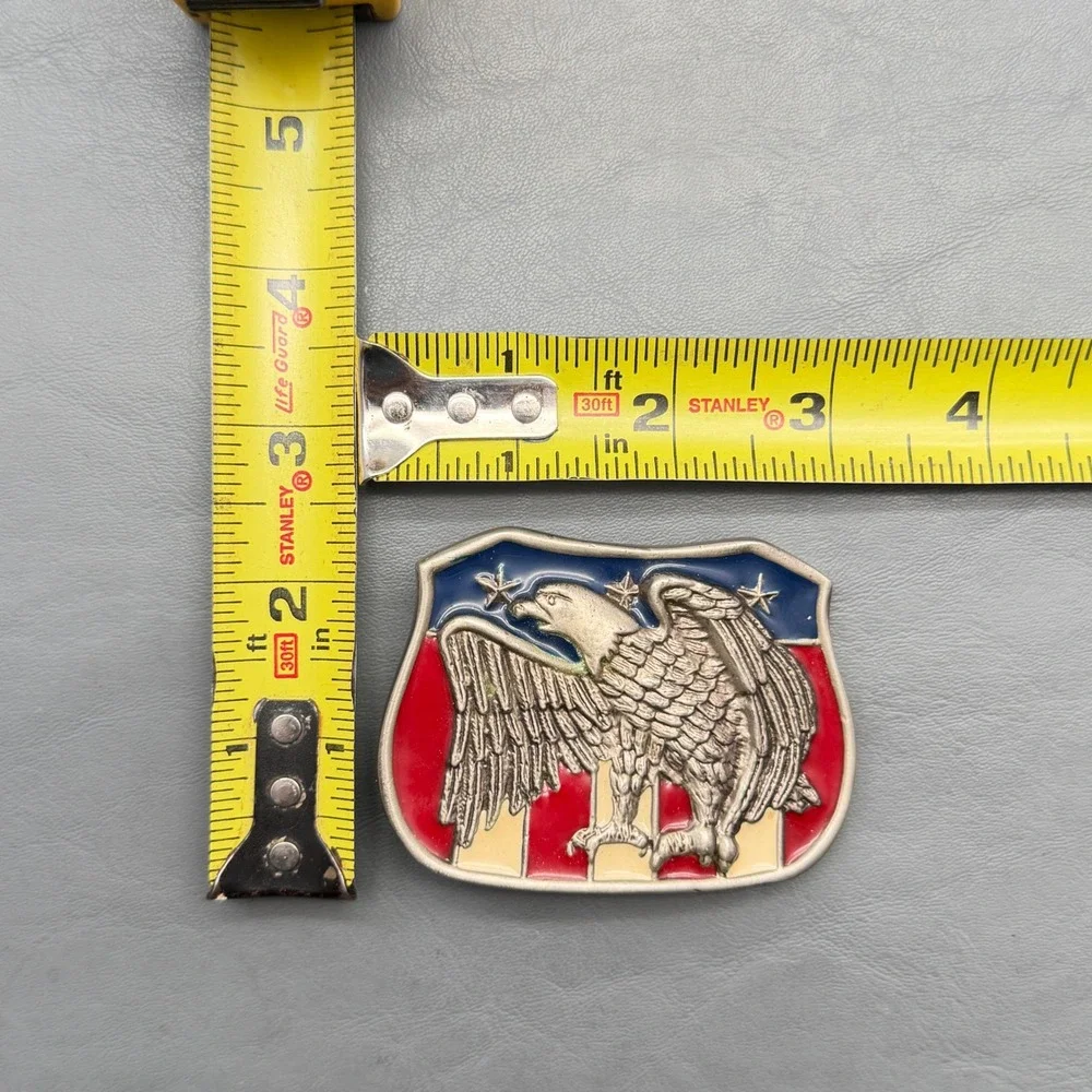 VTG Eagle USA Flag Banner Enamel Red White Blue Belt Buckle America Patriotic
